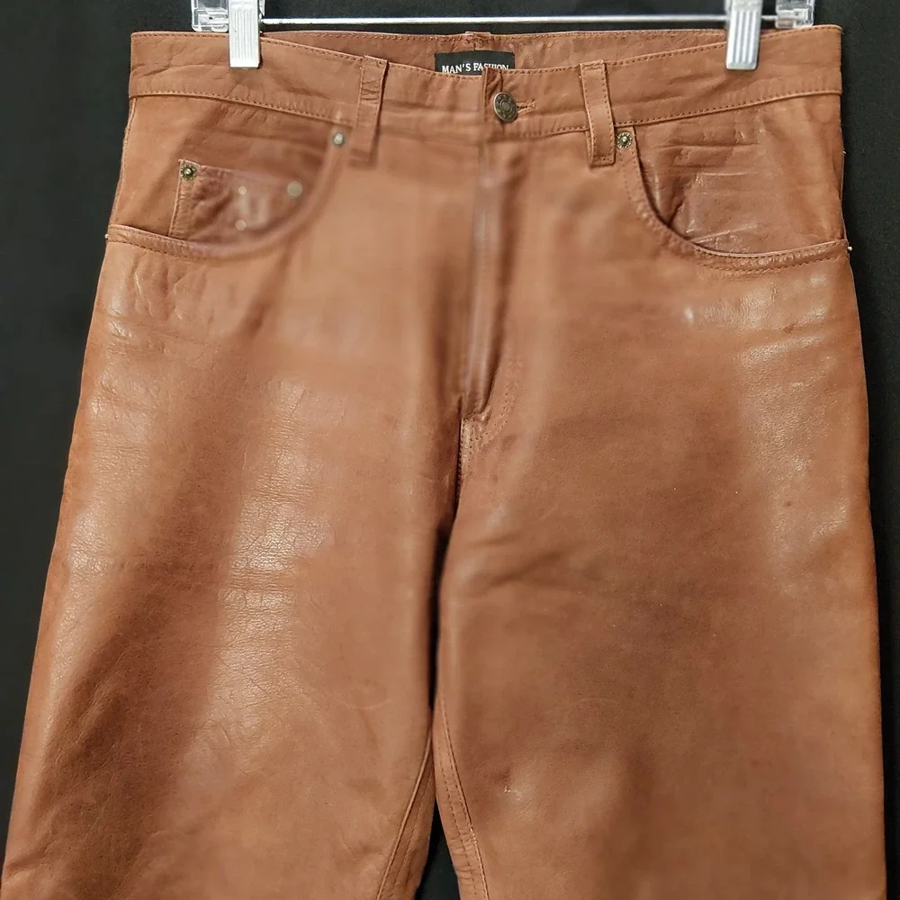 Mans Fashion Brown Nubuck Buffalo Leather Pants Straight Leg 33x27 German Leder